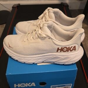 Hoka Cream and White Athletic Shoes